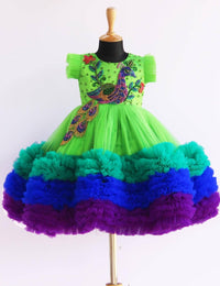 Parrot Green Peacock Theme Birthday Frock for Baby Girl – Stanwells Kids