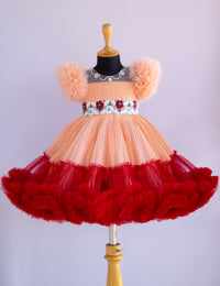Light Peach Maroon Heavy Handwork Ruffles Birthday Frock for Baby Girl – Stanwells Kids