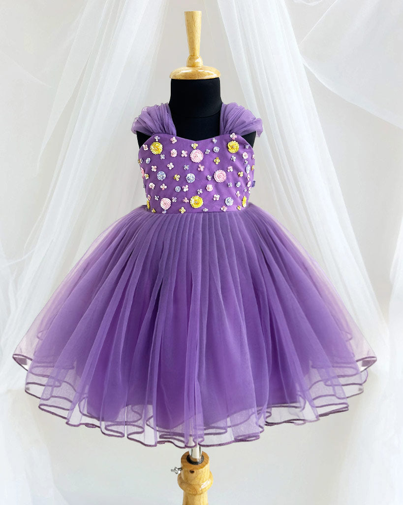 Pastel Lavender Baby Girls Birthday Dress - Sequins Handwork Party Frock by Stanwells Kids