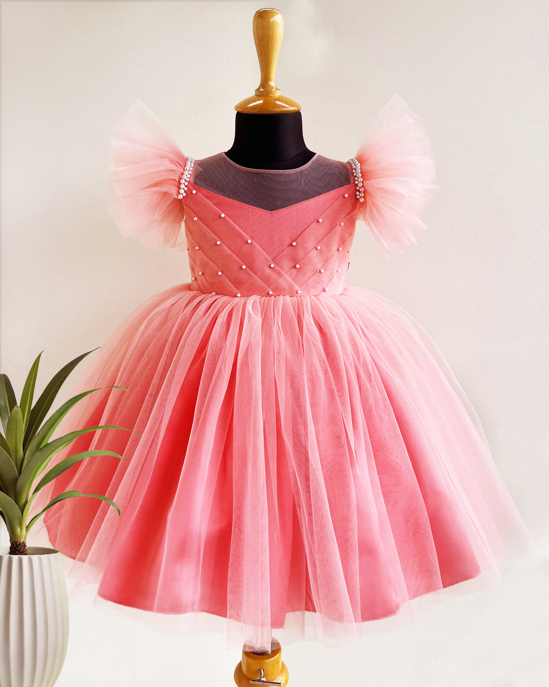 girls birthday dress Peach Shade Pleated Frock