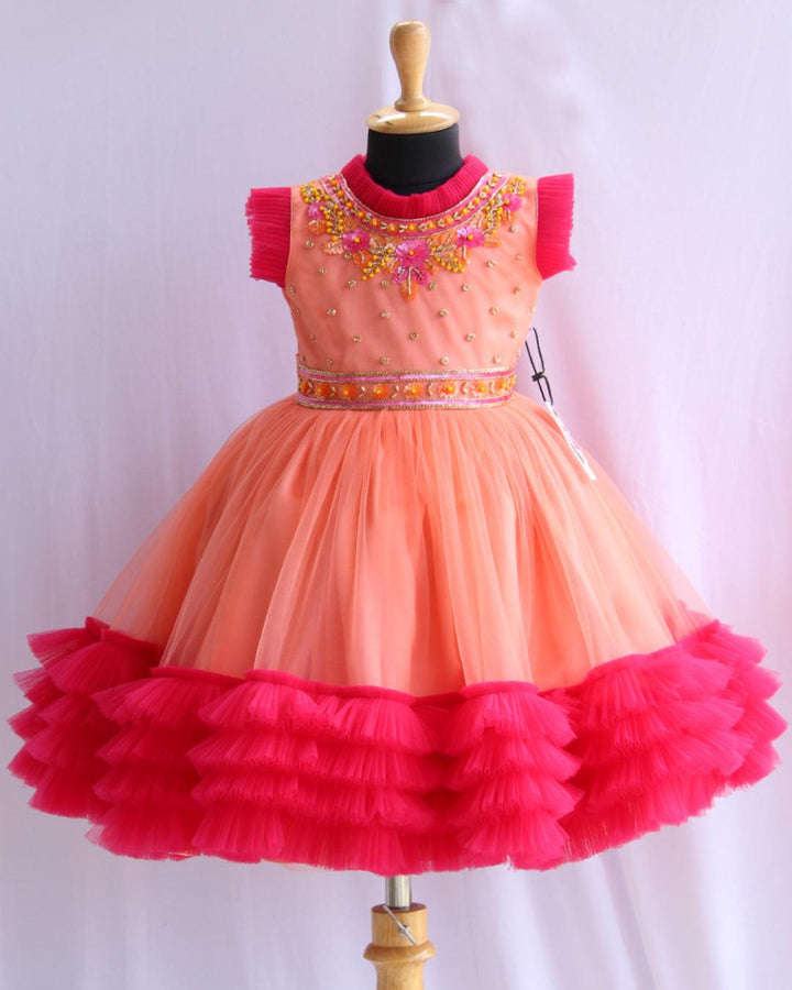 Peach and Pink Handwork Birthday Frock