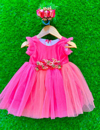 Peach & Pink Layered Flower Frock