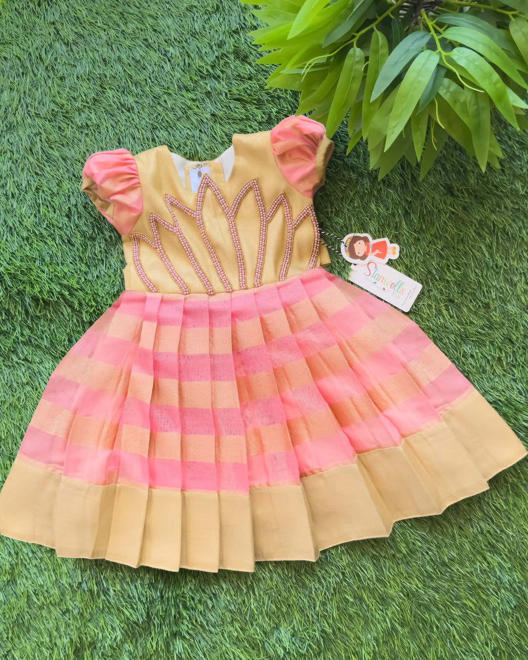 Pink Gold Tissue Ethnic Frock | Baby Girls Birthday Party Dress Stanwells Kids Pink Gold Tissue Ethnic Frock | Baby Girls Birthday Party Dress Stanwells Kids