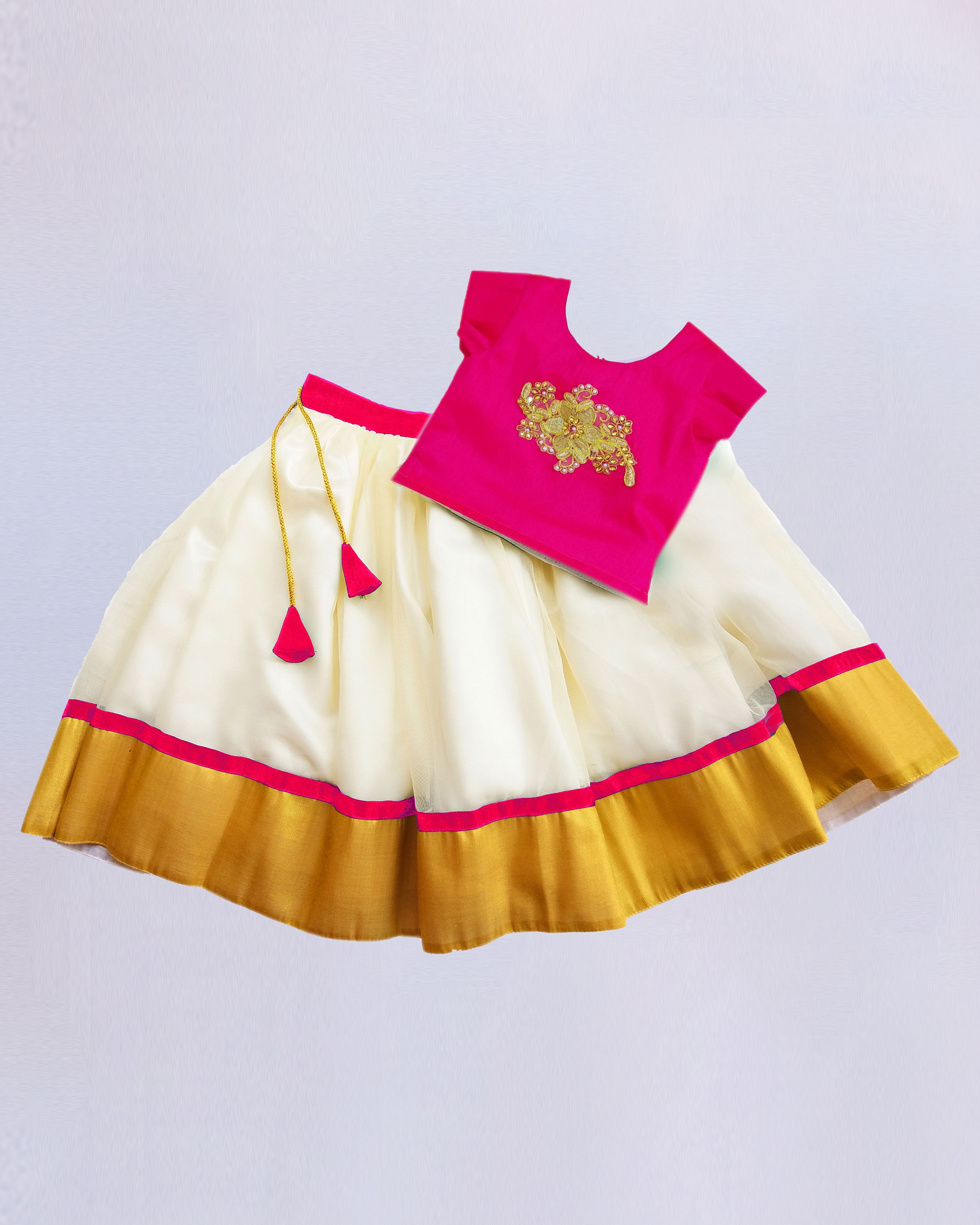 Golden and Magenta Combo South Indian Baby Girls Silk Lehenga Choli Set in  Amritsar at best price by Stanwells Kids - Justdial