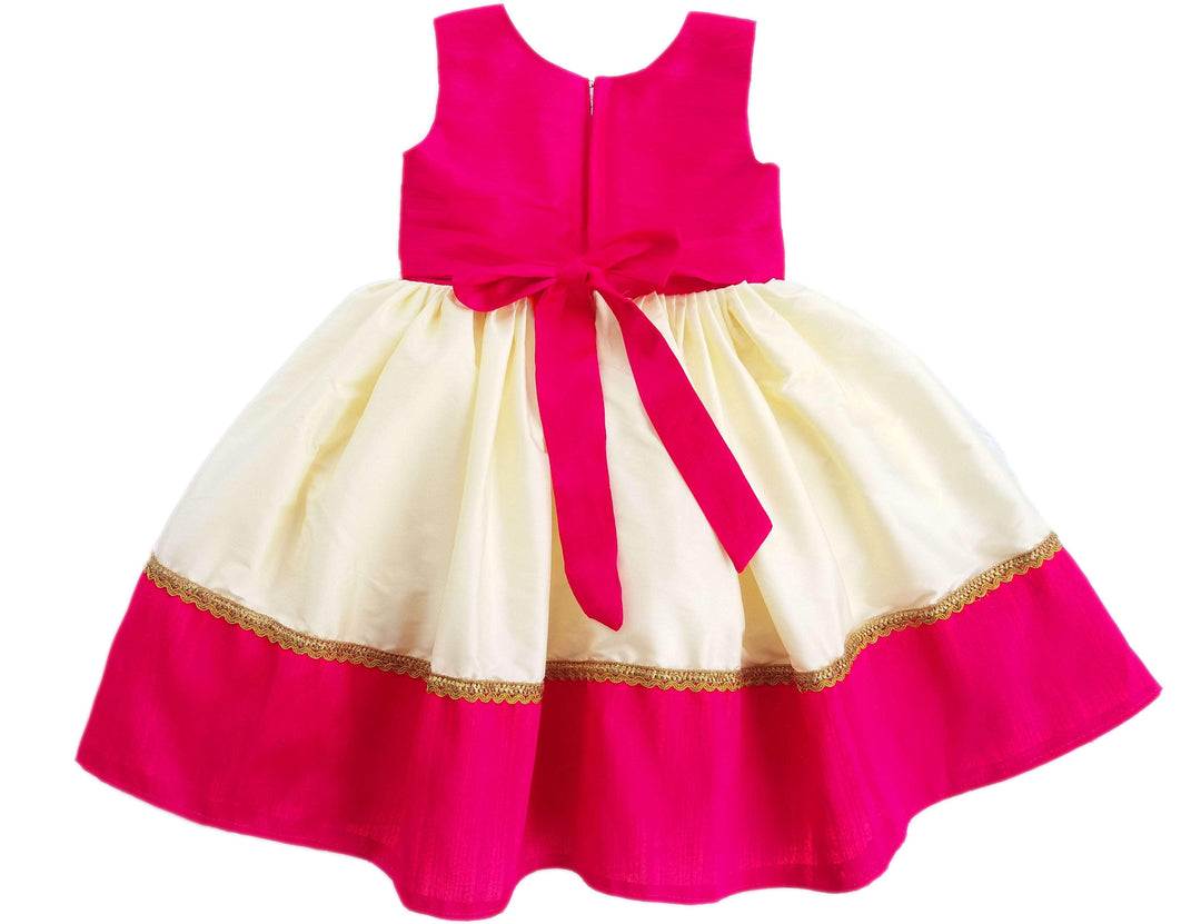 Cream and Pink Combo Baby Girls Knee Length Silk Frock (3months-7 Year
Material: cream and hotpink combo soft quality taffeta silk material. Beautifully designed outfit for babygirls with smooth cotton lining for comfort. Premium quali