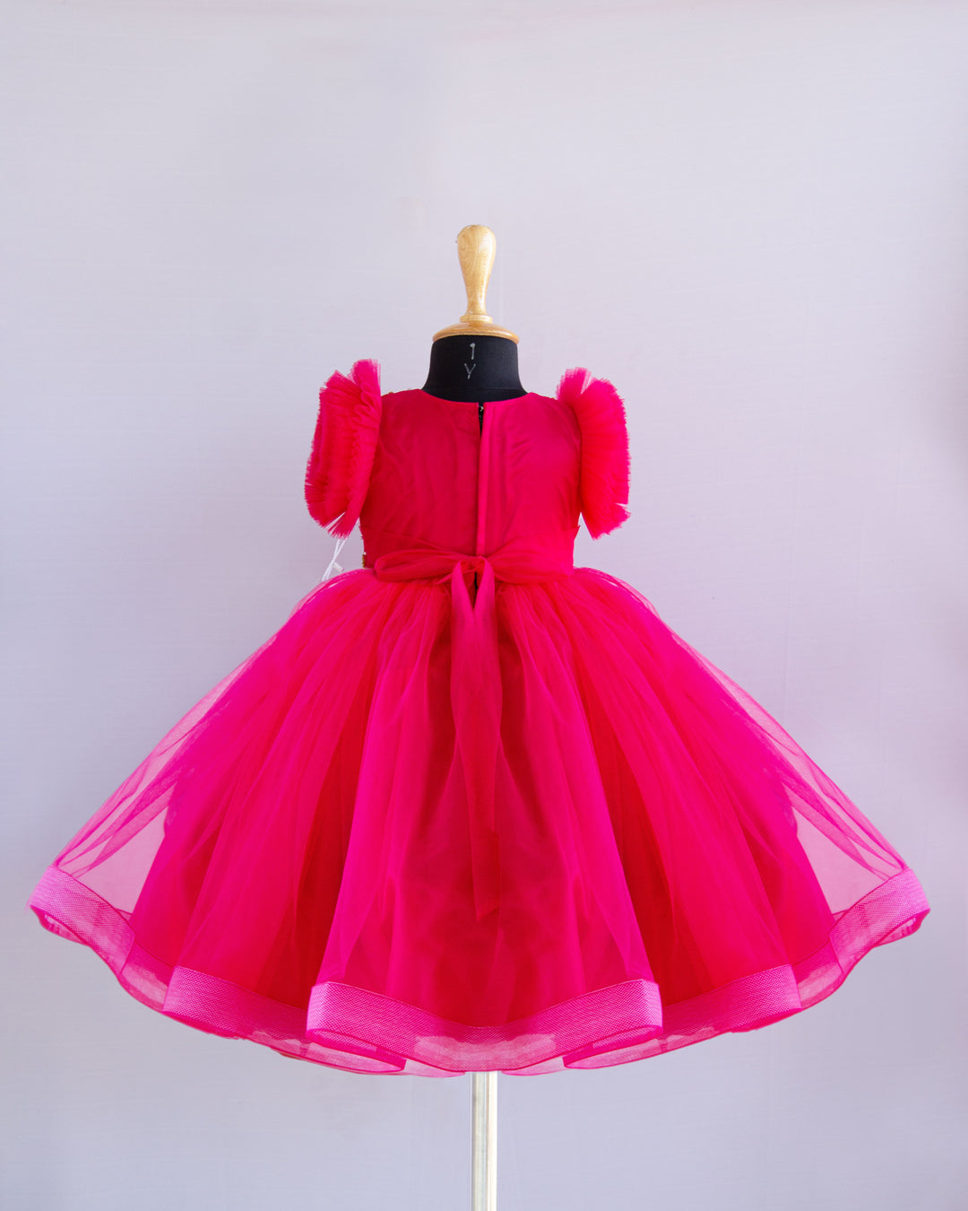 Upgrade your little girl's wardrobe with the Rany Pink Shade Heavy Handwork Baby Girls Full Length Gown. Made with soft mono nylon net material, this gown features multi-colored cut bead hand embroidery on the yoke for a stunning look. The two-layer pleated sleeve adds a touch of grandeur and the matching satin tie on the back allows for adjustable fit. The inner portion is fully covered in white cotton for ultimate comfort.