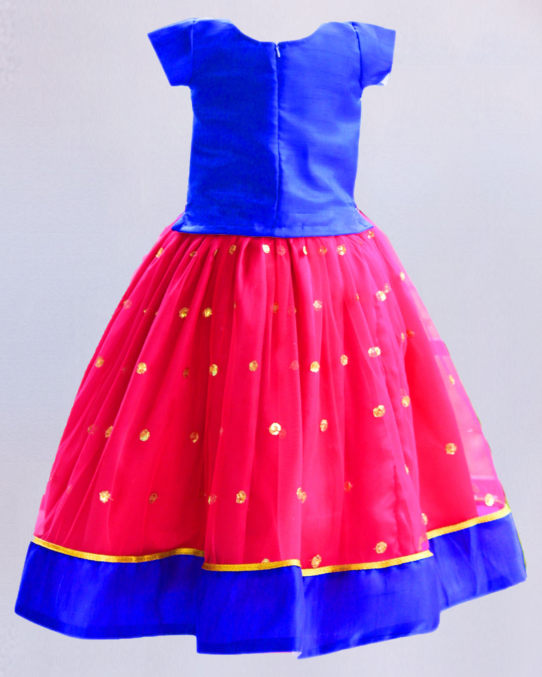 royalblue and pink combo embroidery girls dress back stanwells kids