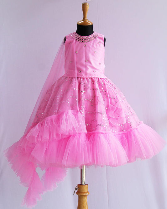 Baby pink organza mirror work lehenga choli for baby girl – Stanwells Kids