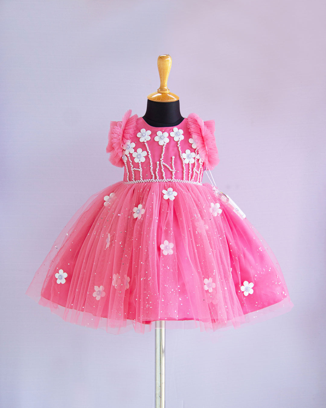 peach pink glitter partywear baby girls flower frock website buy online shopping stanwells kids