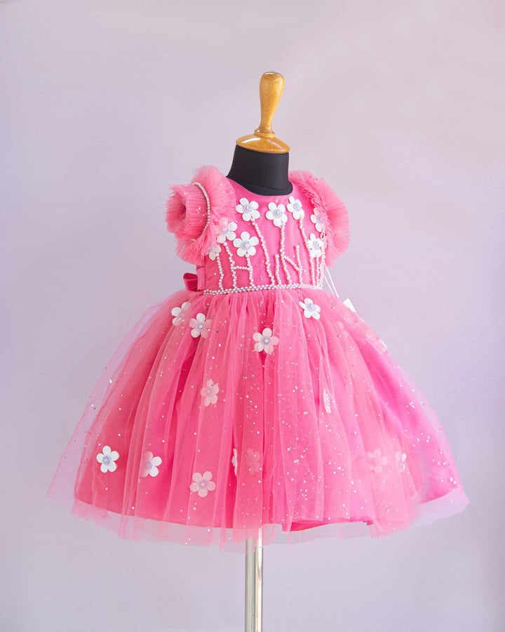 peach pink glitter partywear baby girls flower frock website buy online shopping stanwells kids