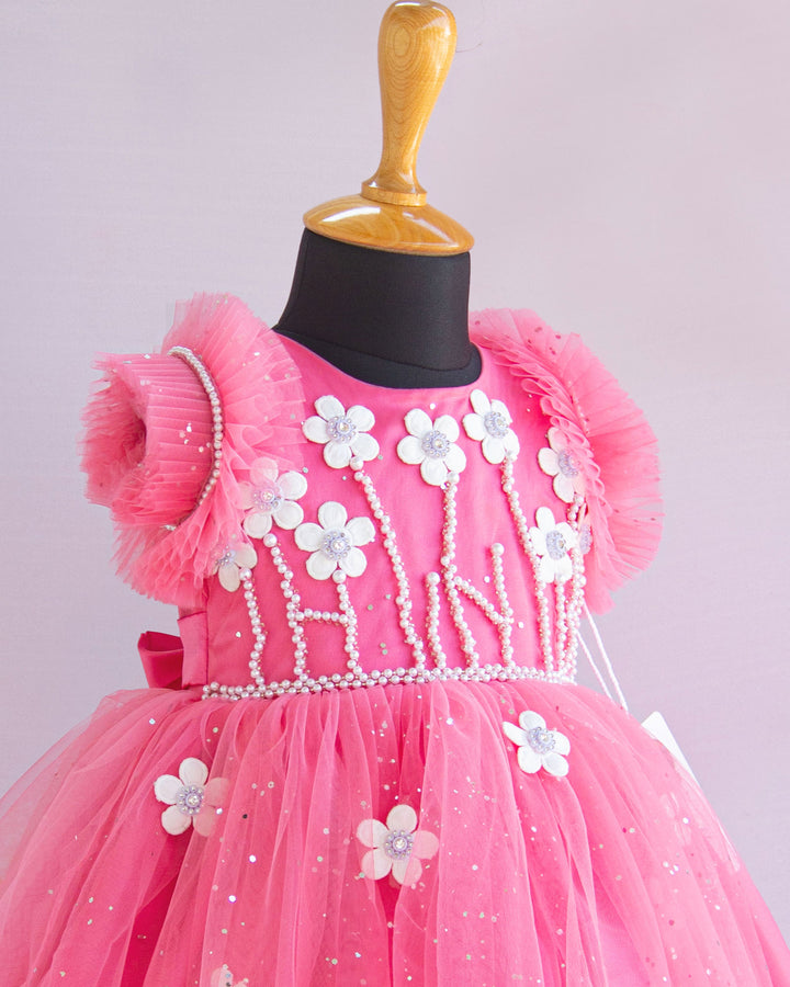 peach pink glitter partywear baby girls flower frock website buy online shopping stanwells kids