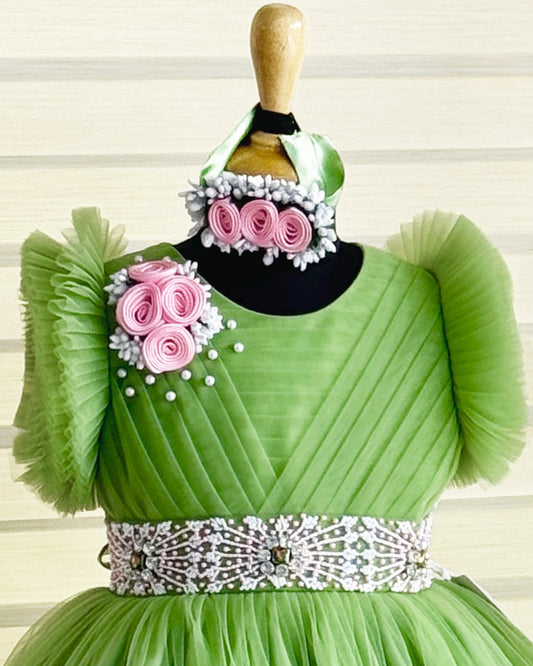 Pista Green Pleated Ruffles Heavy Frock for Baby Girl – Stanwells Kids