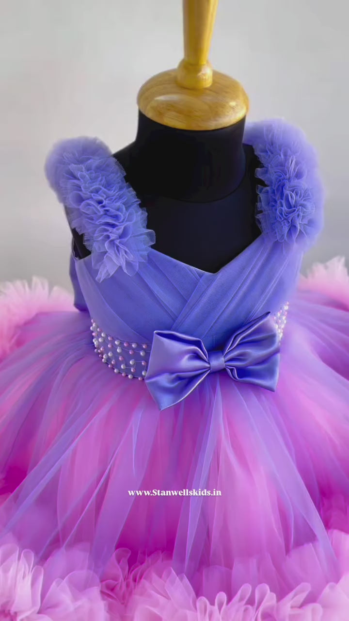 Lavender & Baby Pink Combo Party Wear Perfect Heavy Ruffles Birthday Frock
