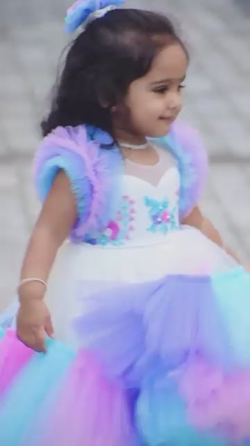 Offwhite Shade Floral Handwork Unicorn Theme Party Perfect Frock –  Stanwells Kids