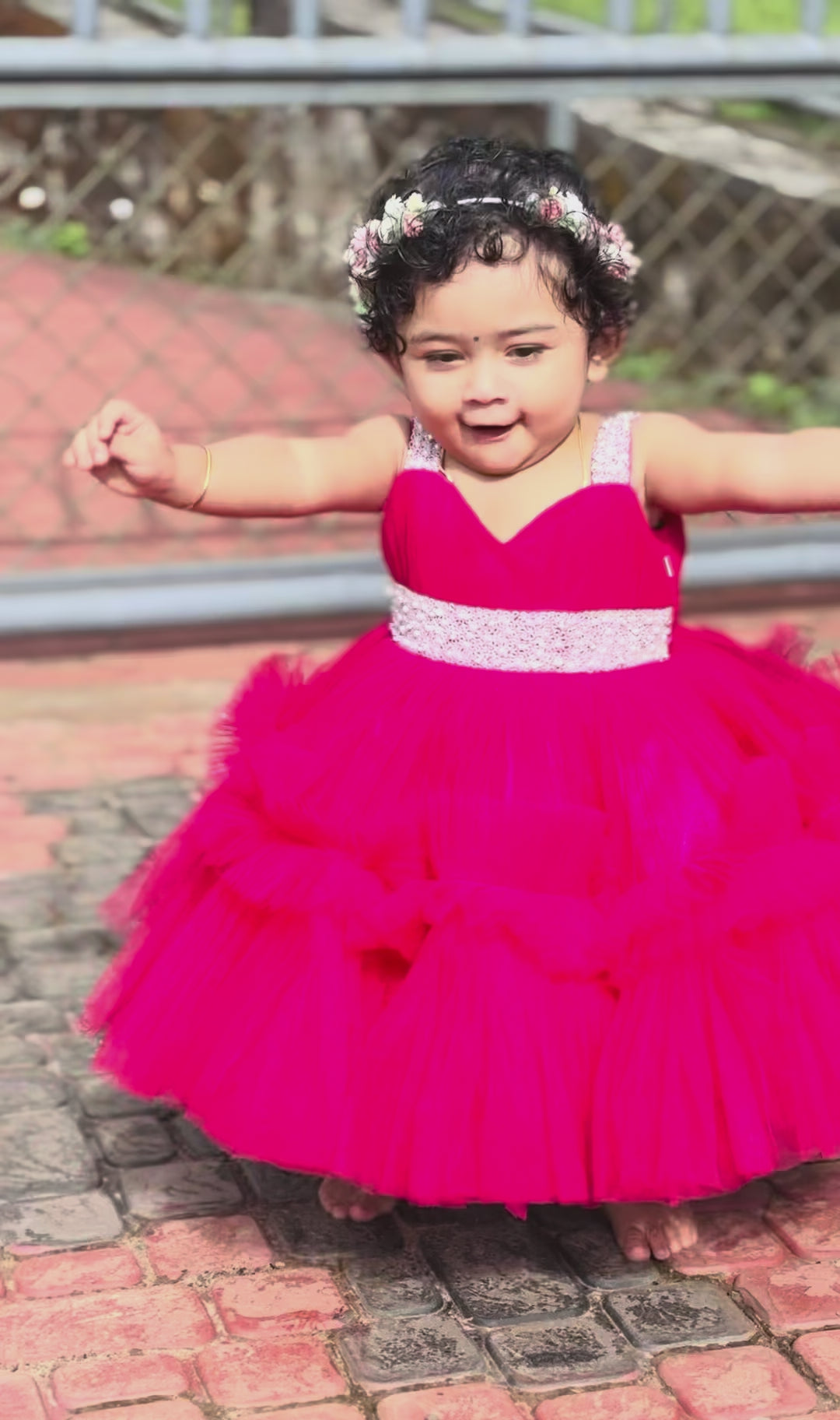 Rani Pink Baby Girls Birthday Dress, Handwork Party Wear Frock, Premium Kids Birthday Outfit, Baby Girl Party Dress