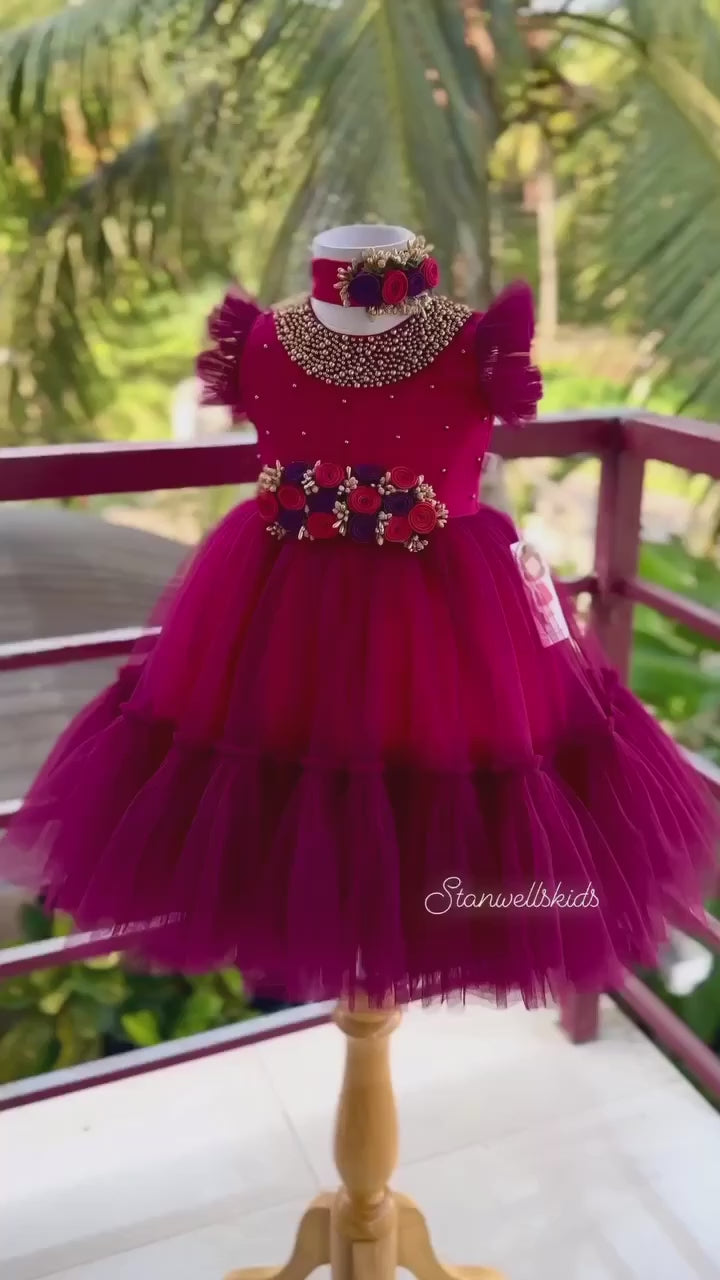 Grapevine & Ranypink Shade Handwork Flower Frock