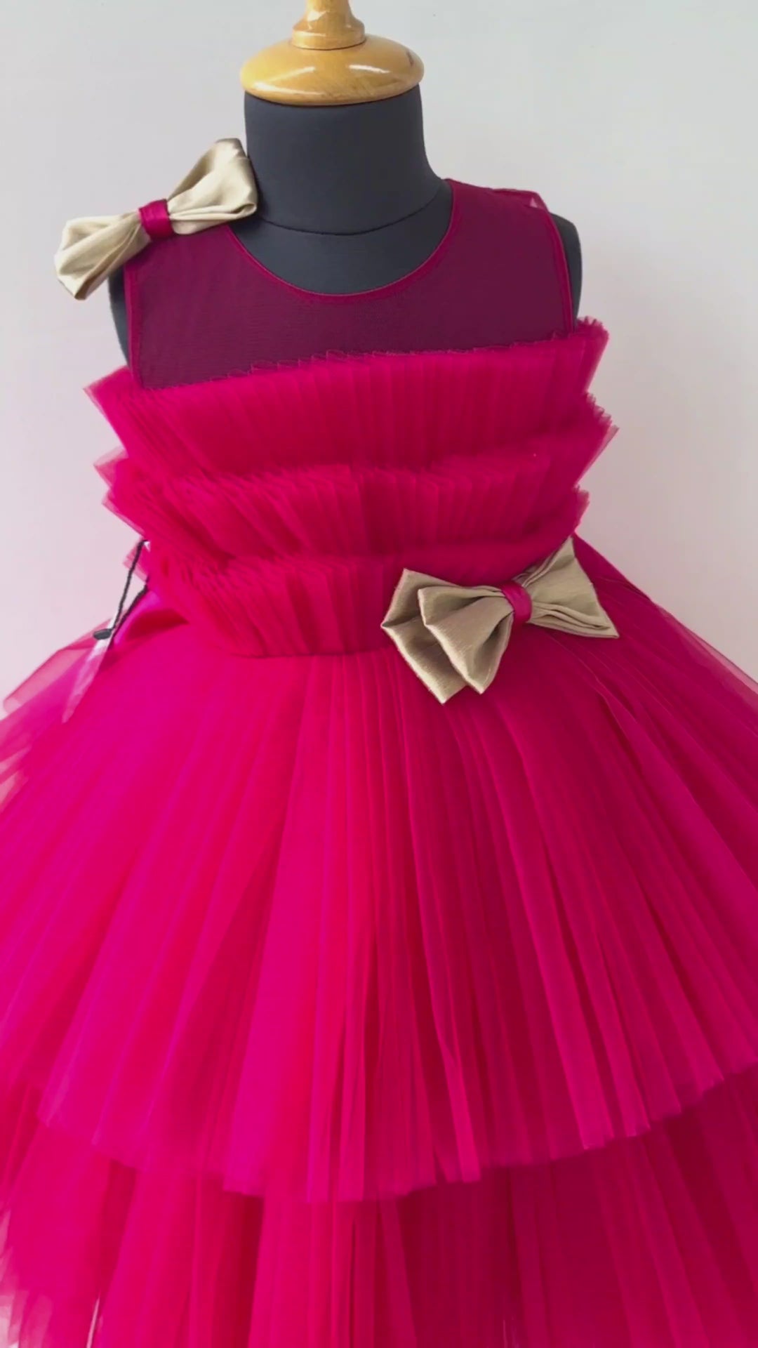 Rani pink tail frock, elegant pleated birthday dress, baby girl party wear, stylish frock for girls, pink shade kids frock
