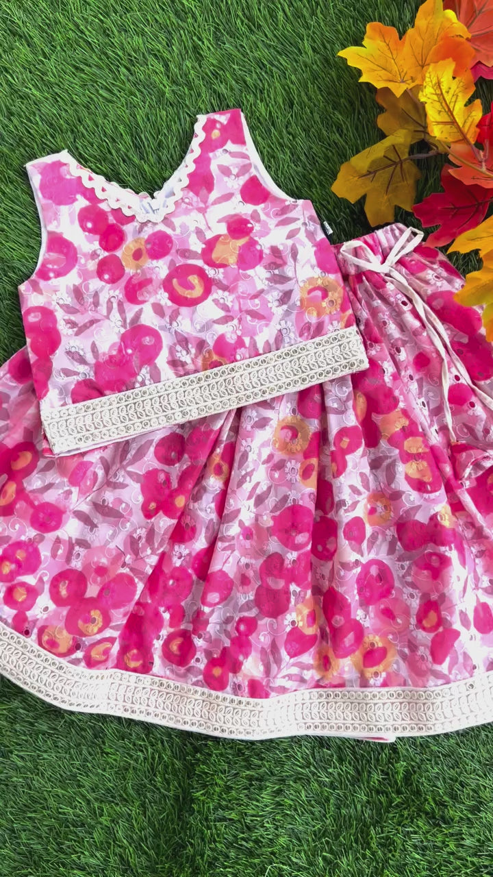 Pink Shade Floral Printed Cotton Hakoba Lehenga Choli