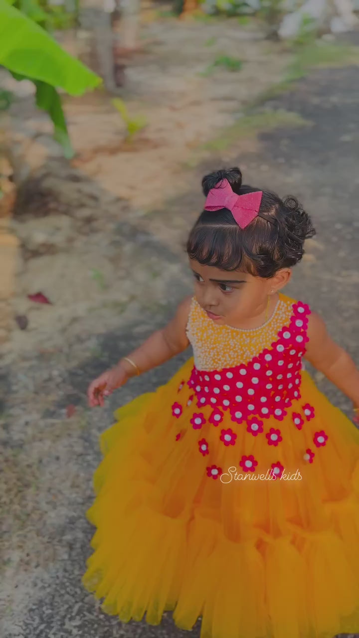 Yellow Embroidered Dress For Girls Design by Tribe Kids at Pernia's Pop Up  Shop 2024