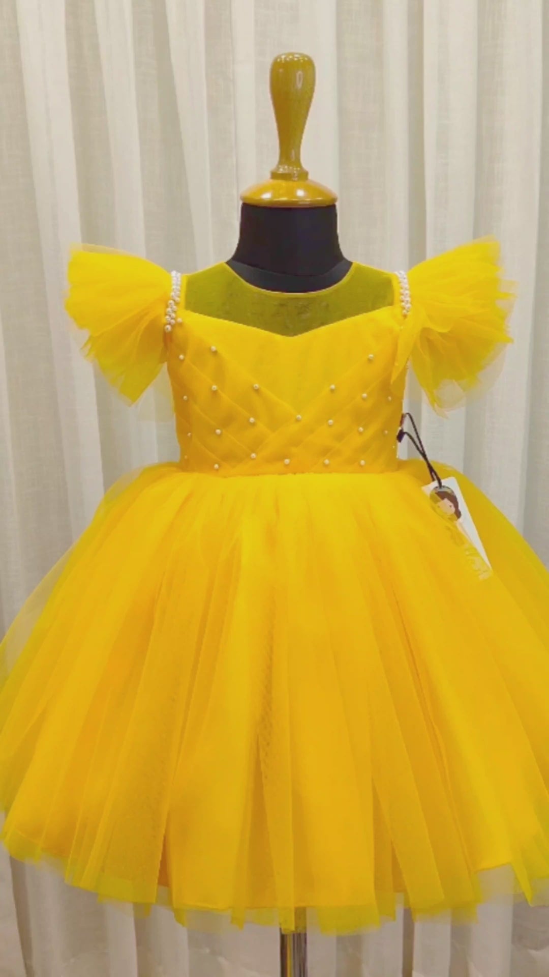 Mango Yellow Baby Girls Birthday Dress, Western Style Party Wear Frock, Elegant Pleated Kids Outfit