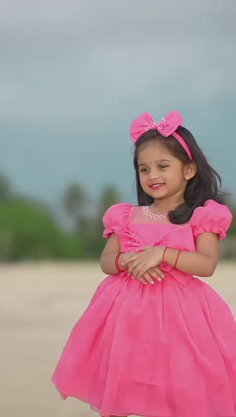 strapless open back dress Peach Organza Bow Partywear Birthday Dress for Baby Girls