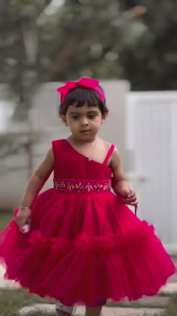 Rany Pink Shade Pleated Handwork Party Perfect Ruffles Frock