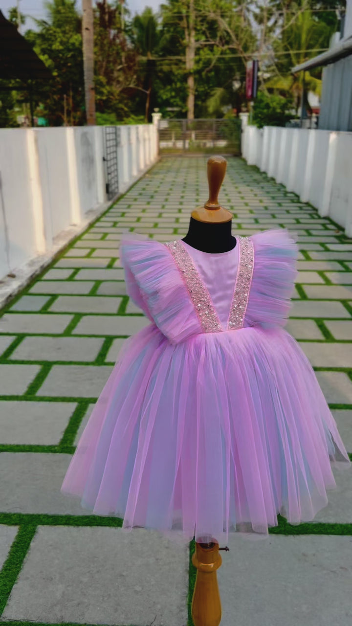 Baby Pink & Sky Blue shade premium Baby Girls Party Wear Birthday Frock-Sample