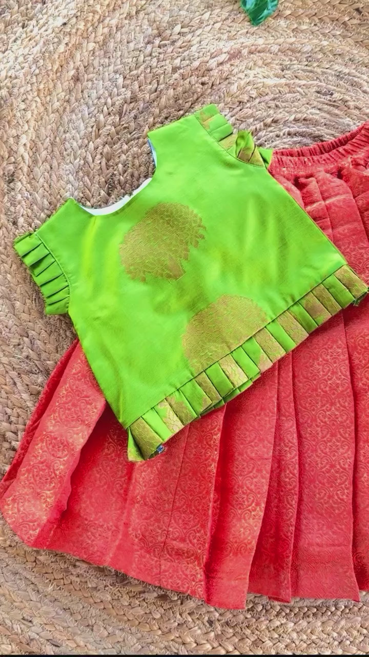 Orange & Olive Green Combo Ethnic Pure Silk Lehenga Choli