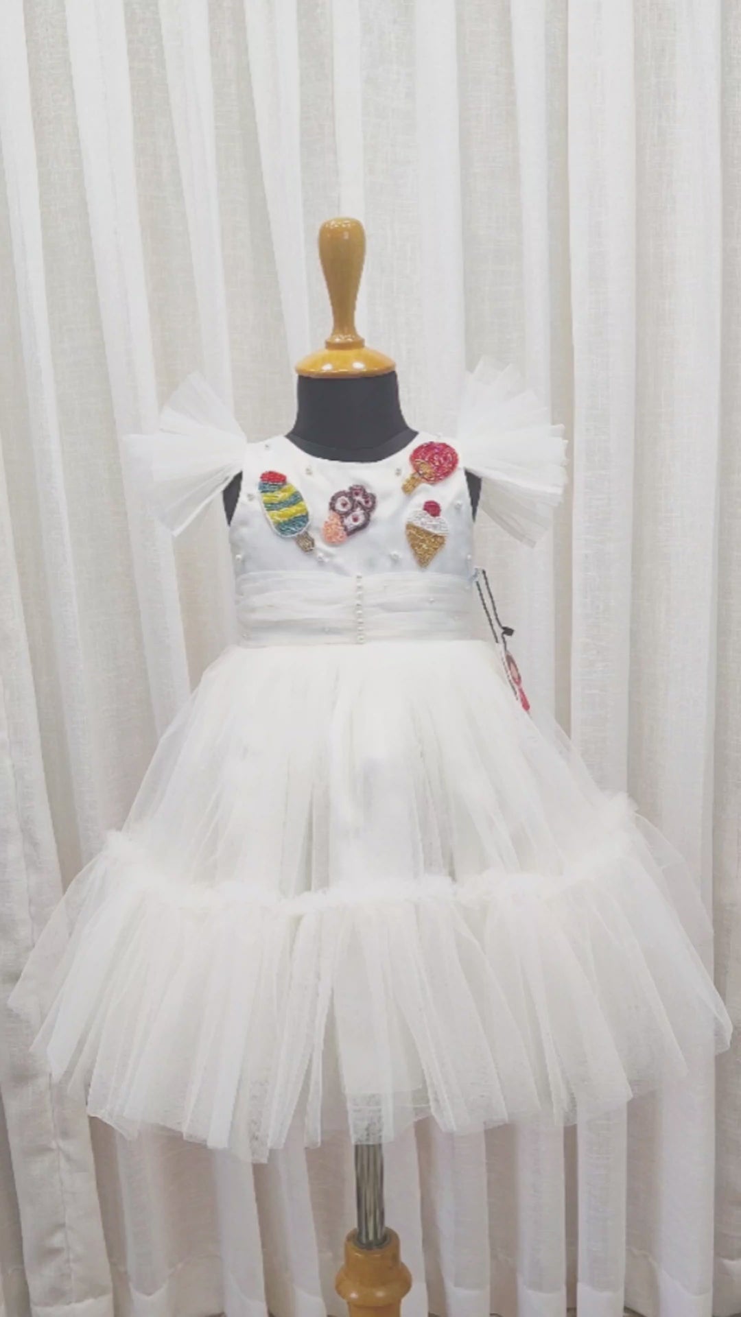 Off white candy theme frock for baby girls, premium birthday dress, partywear dress, Stanwells Kids