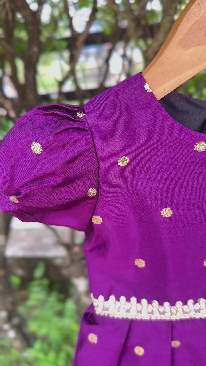 Violet silk butti frock, ethnic party wear, baby girl birthday dress, festive kids frock, violet shade girls frock
