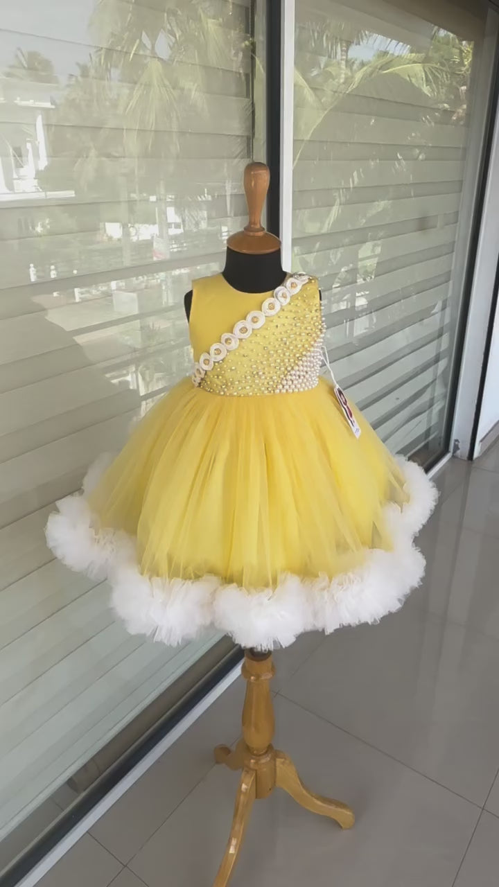 Baby Yellow & White combo Baby-Girls Pearl Work Flower Frock