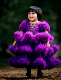 Purple shade Heavy Handwork Partywear 3 step Ruffles Frock