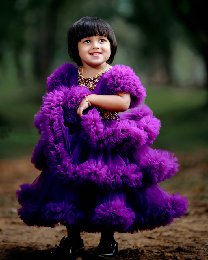 Purple shade Heavy Handwork Partywear 3 step Ruffles Frock