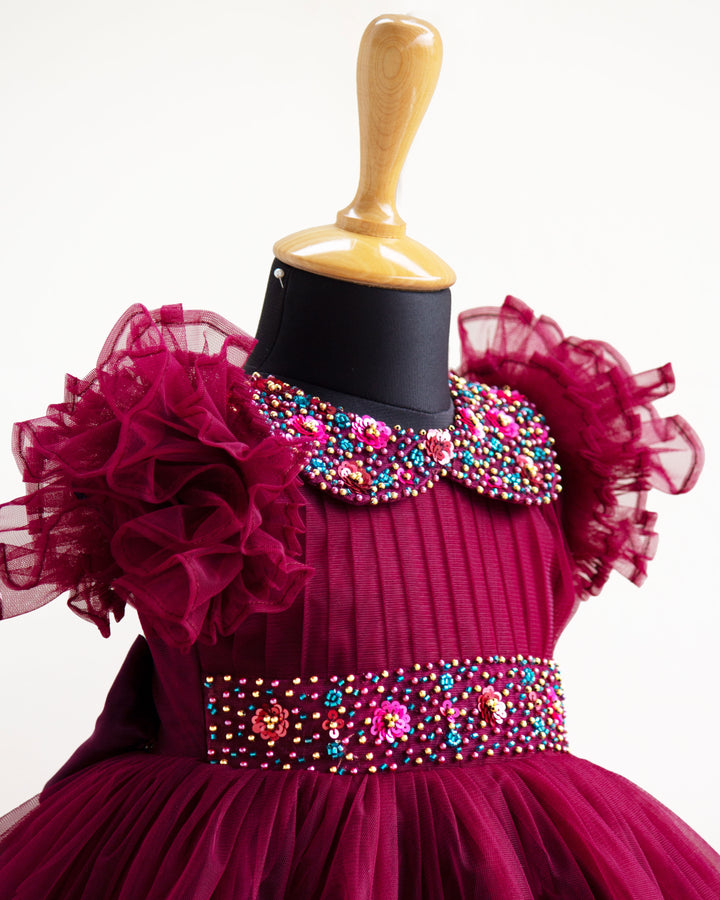 grapevine frocks | kids dresses| stanwells kids | birthday dresses kids | purple dresses handwork frocks | collar frocks