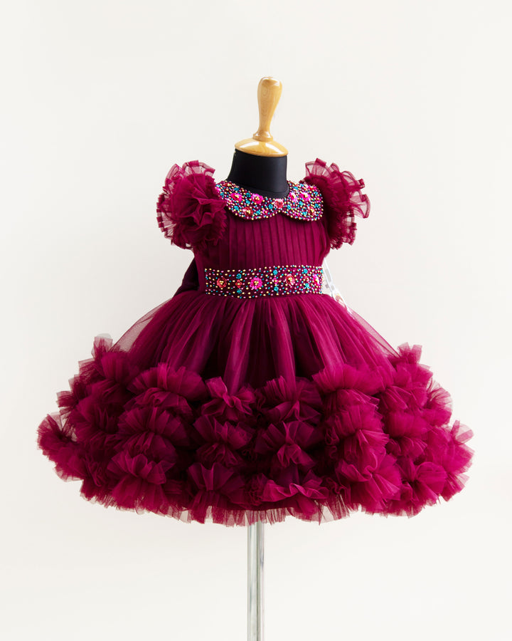 grapevine frocks | kids dresses| stanwells kids | birthday dresses kids | purple dresses handwork frocks | collar frocks