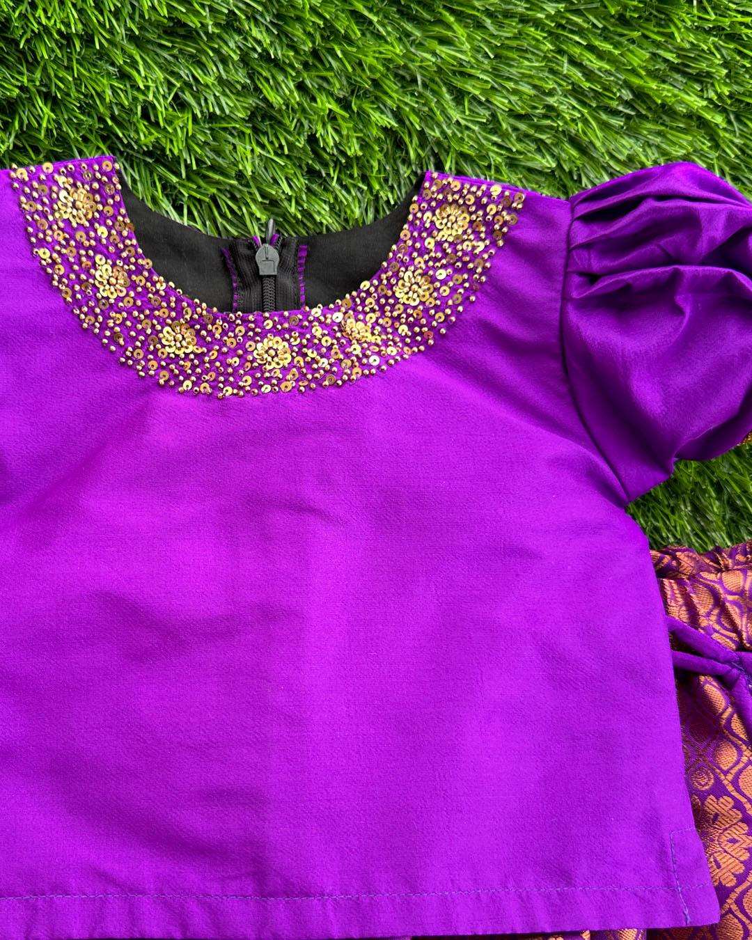 Violet Shade Wooven Traditional Pattu Lehenga Choli - Stanwells Kids