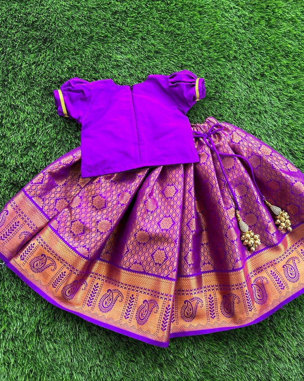 Violet Shade Wooven Traditional Pattu Lehenga Choli - Stanwells Kids