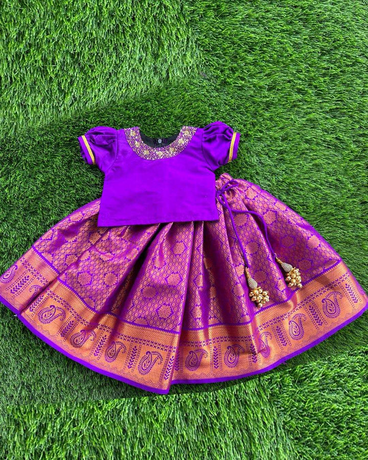 Violet Shade Wooven Traditional Pattu Lehenga Choli - Stanwells Kids