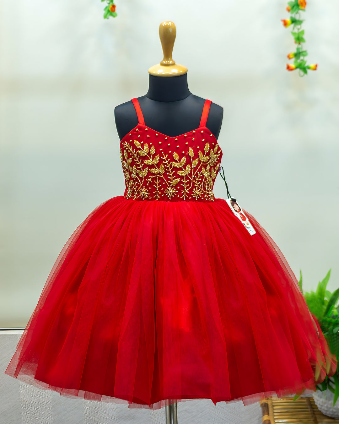 Red heavy handwork frock for baby girls, partywear birthday dress, wedding dress for girls, Stanwells Kids