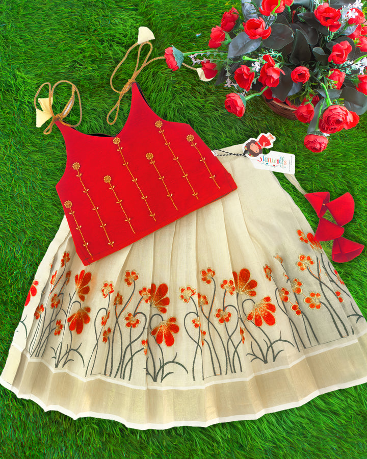 Red lime gold floral lehenga choli for baby girls, baby girls ethnic birthday dress, kids festive lehenga choli, traditional partywear dress for girls