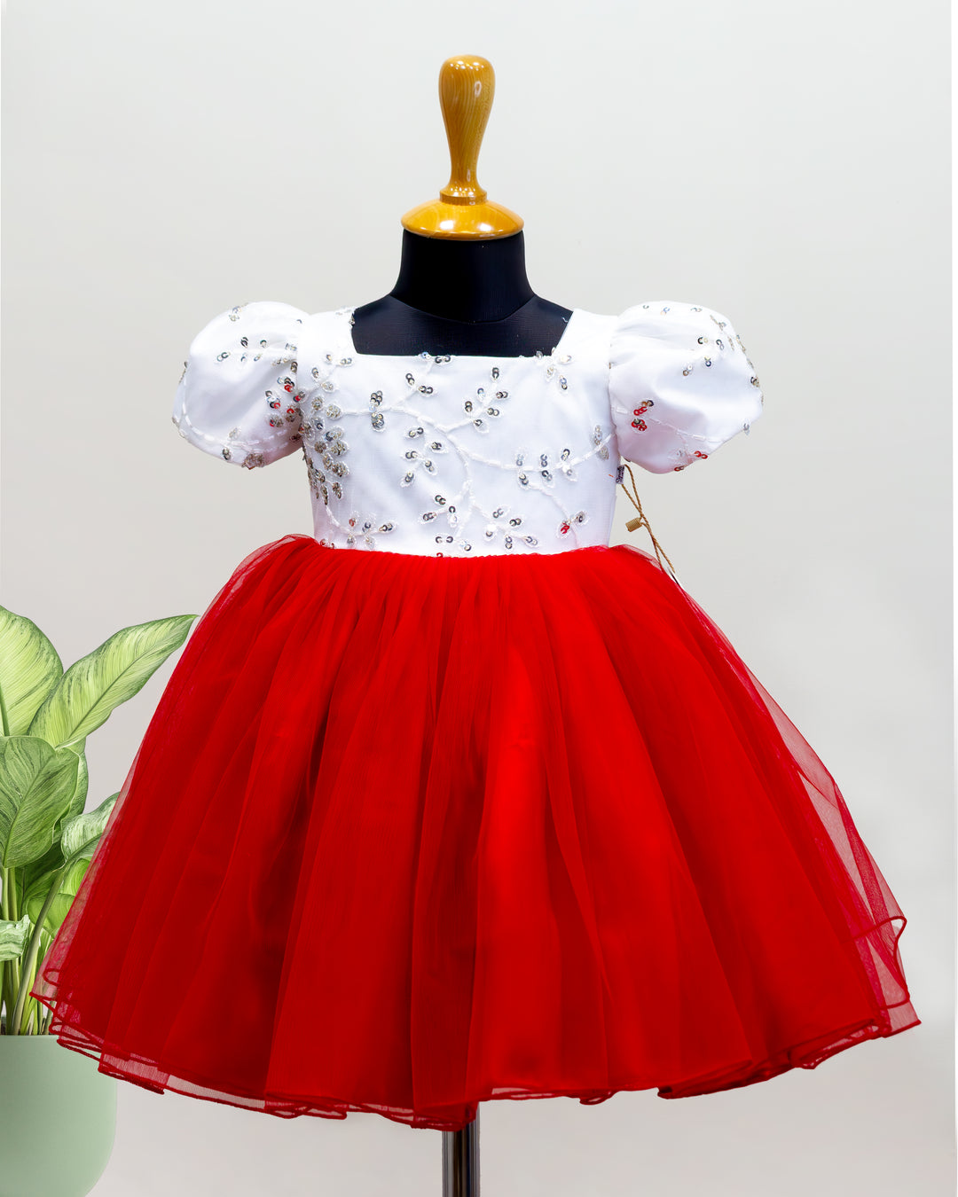 red and white Christmas frock for baby girls, designer birthday dress, festive kids party wear, baby girl Christmas outfit, Stanwells Kids dress