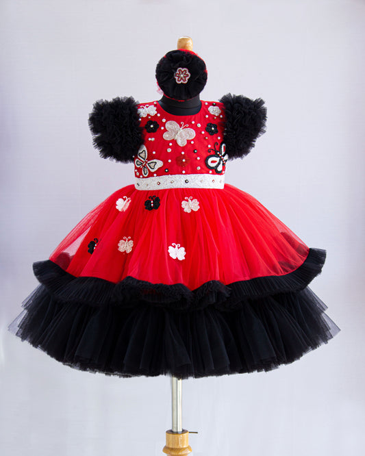 Black red butterfly theme handwork birthday frock for baby girl – Stanwells Kids