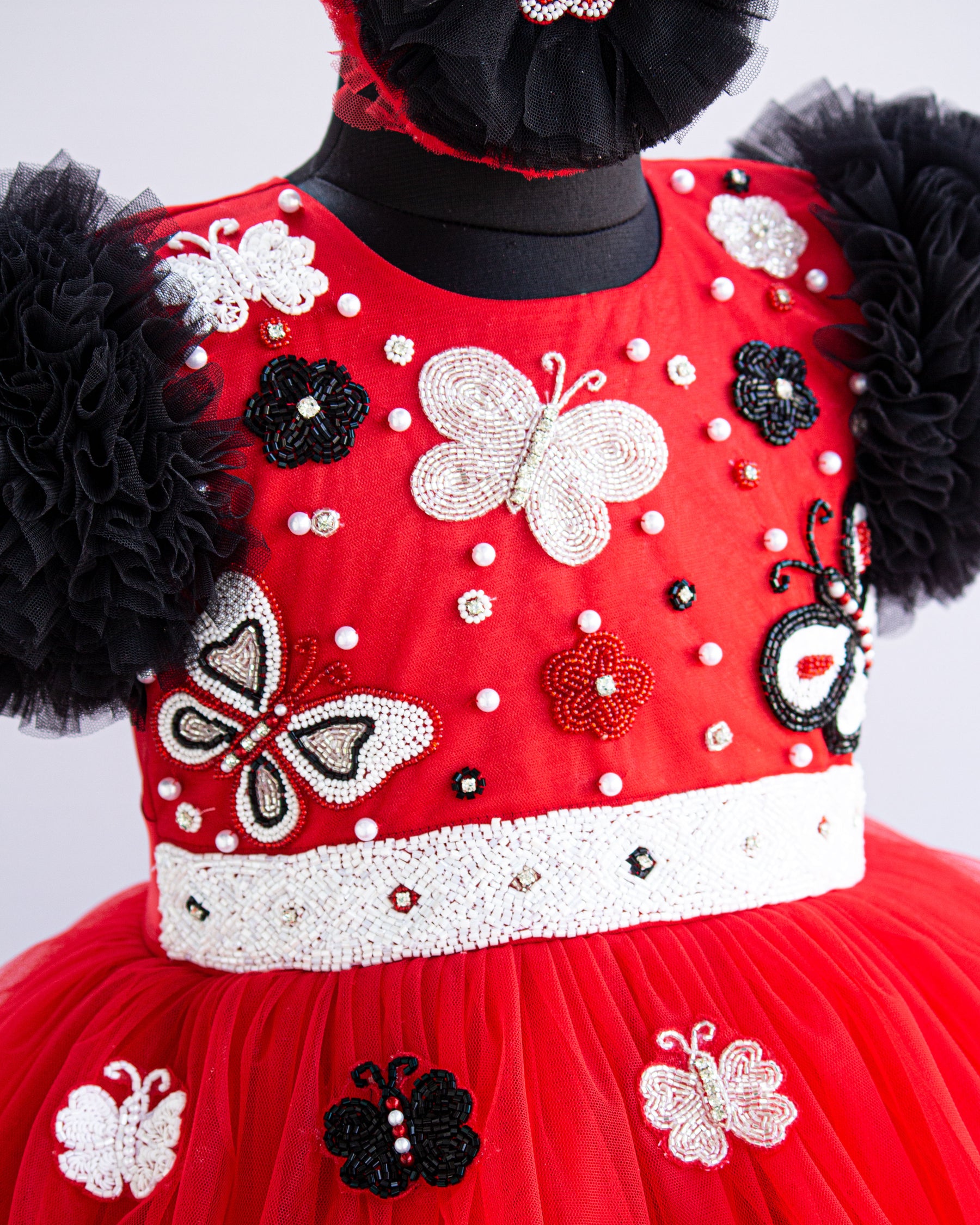 Black & Red Butterfly theme Handwork Party Perfect Flower Frock ...