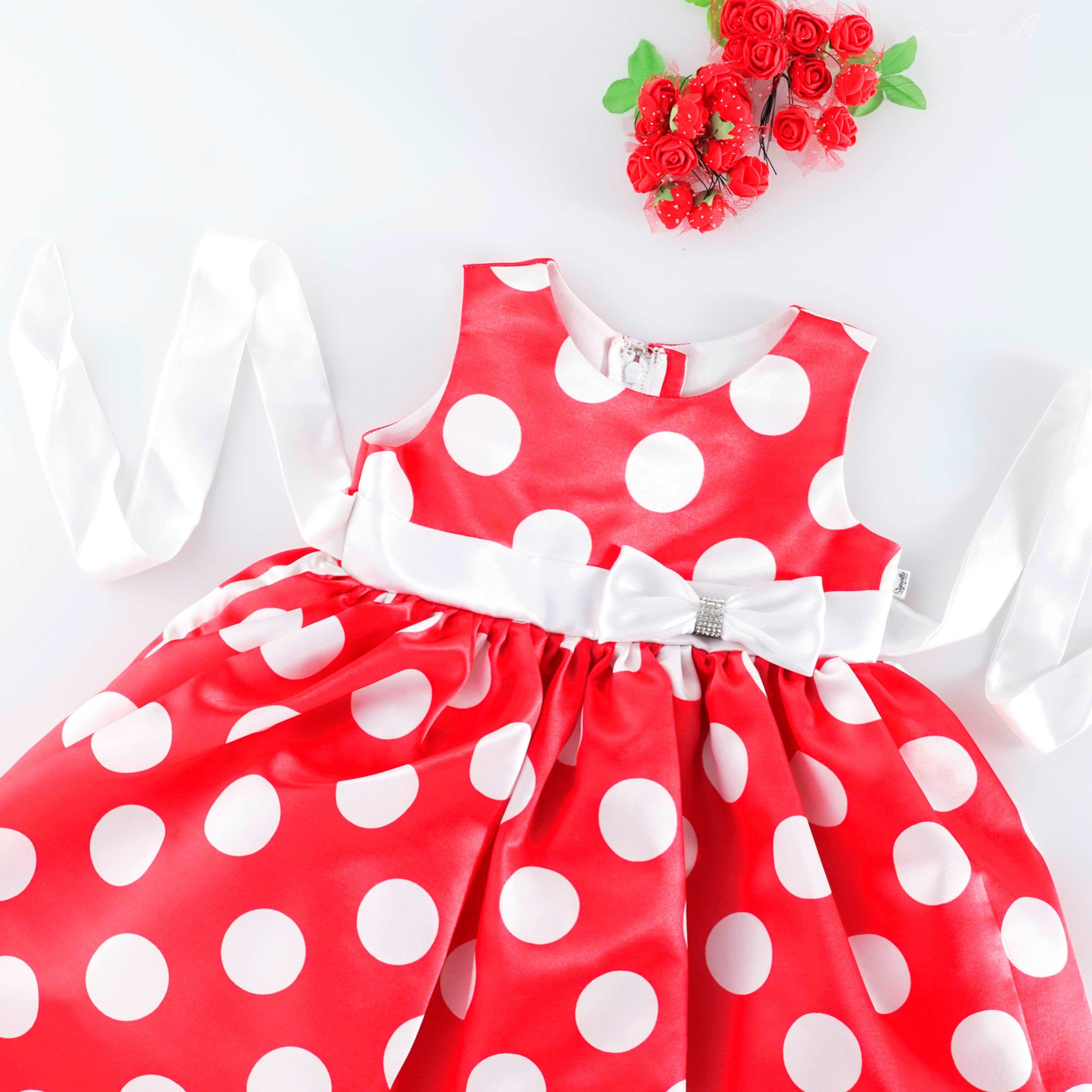 Red Satin White Polka Printed Casual Frock 6months 4 Years Stanwells Kids