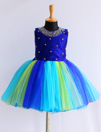Royal Blue Multi Colour Handwork Knee-length Skirt & Top