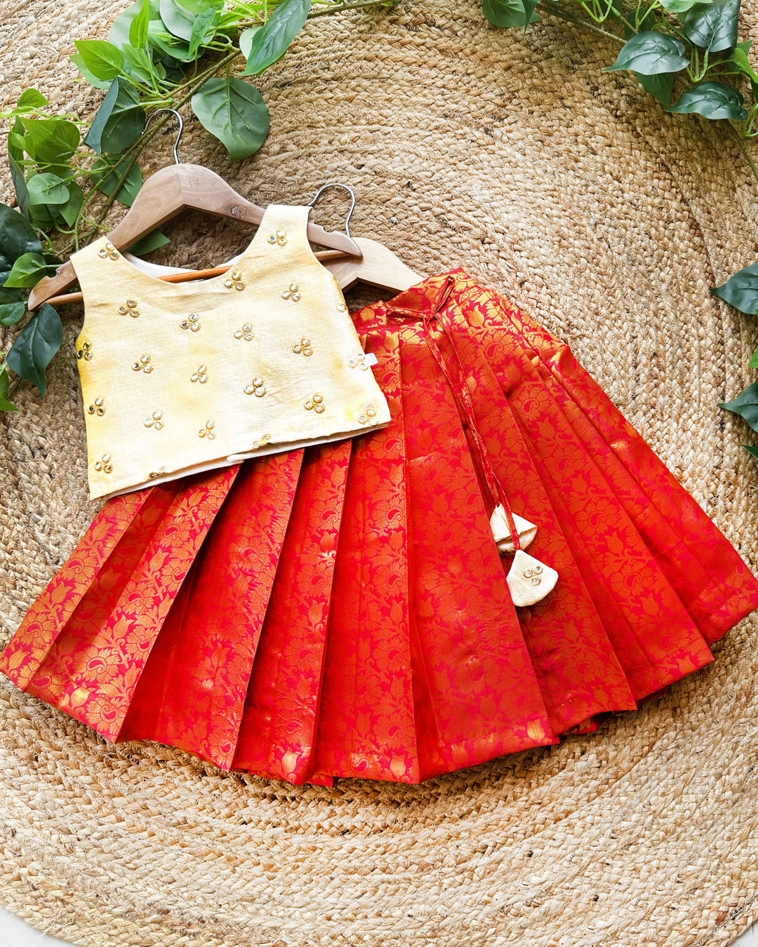 Sandal red combo baby girls birthday dress, traditional lehenga choli, kids festive wear, handwork baby girl outfit