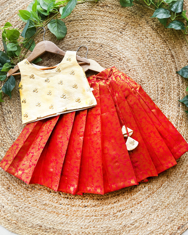Sandal red combo baby girls birthday dress, traditional lehenga choli, kids festive wear, handwork baby girl outfit