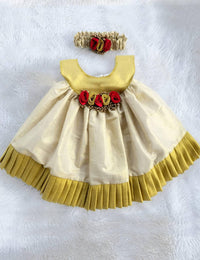 Cream Gold Kerala Kasavu Tissue Frock for Baby Girl – Stanwells Kids