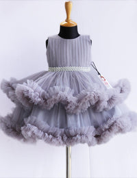Light Grey Layered Ruffles Handwork Birthday Frock for Baby Girl – Stanwells Kids