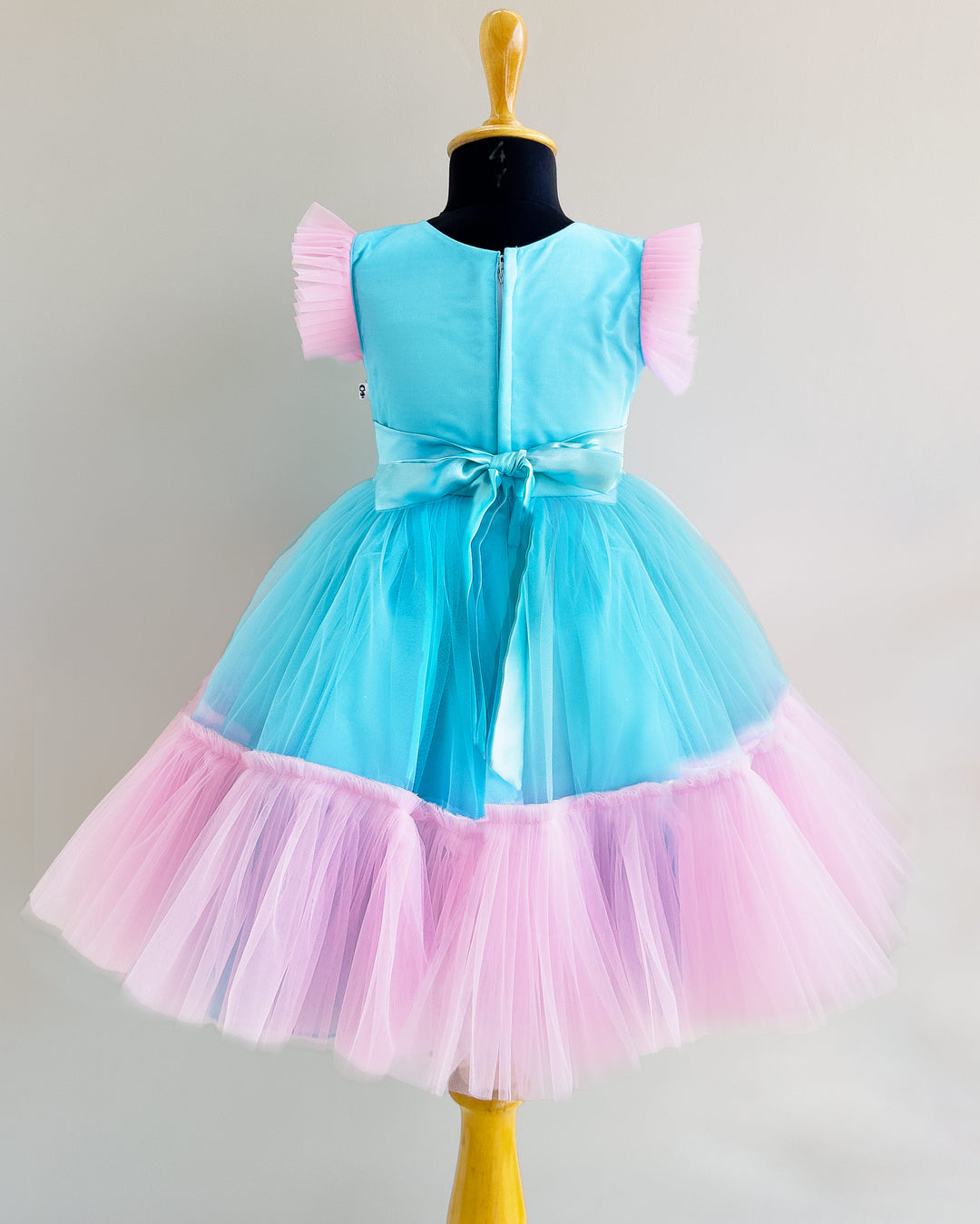 Sky Blue & Baby Pink Candy Theme Birthday Frock – Handwork Appliqué Party Dress for Baby Girls by Stanwells Kids